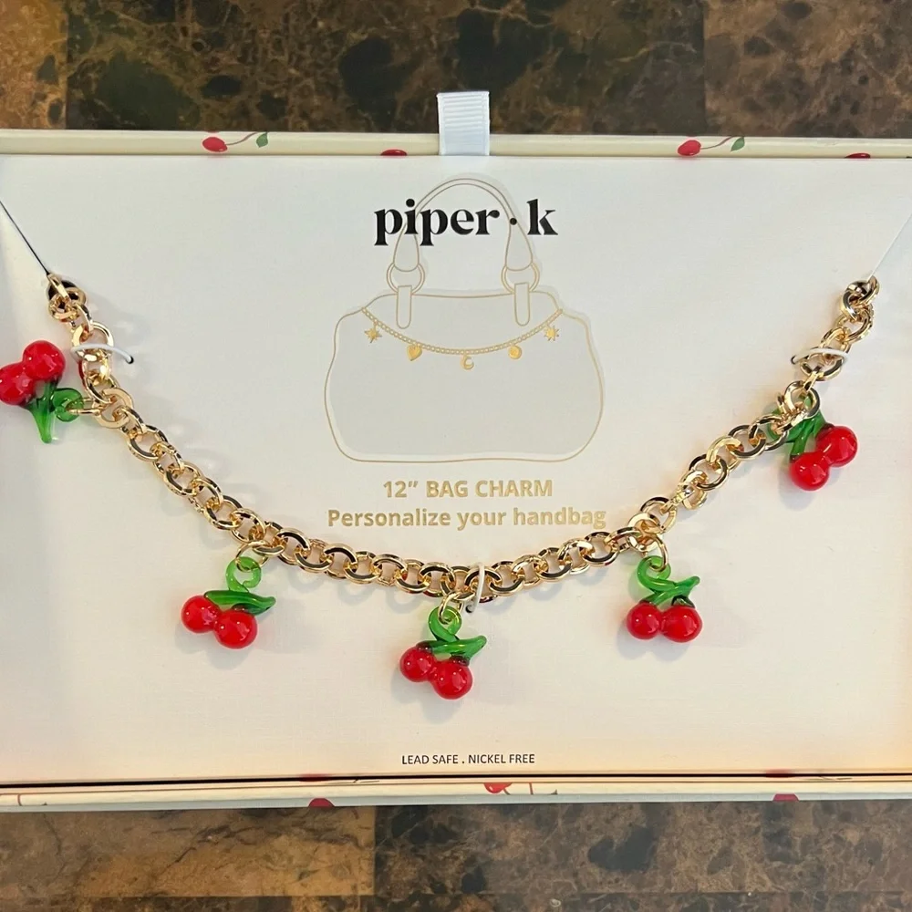 Piper K Gold Cherry Bag Charm NIB - Picture 2 of 5
